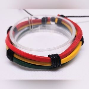 Men's Bracelet Leather Layered Red Yellow New f40‎